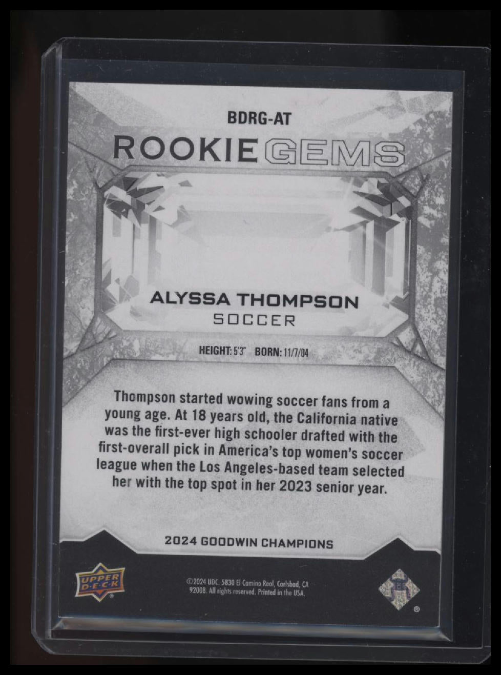 2024 Goodwin Champions Alyssa Thompson Black Diamond Rookie Gems Green #/10