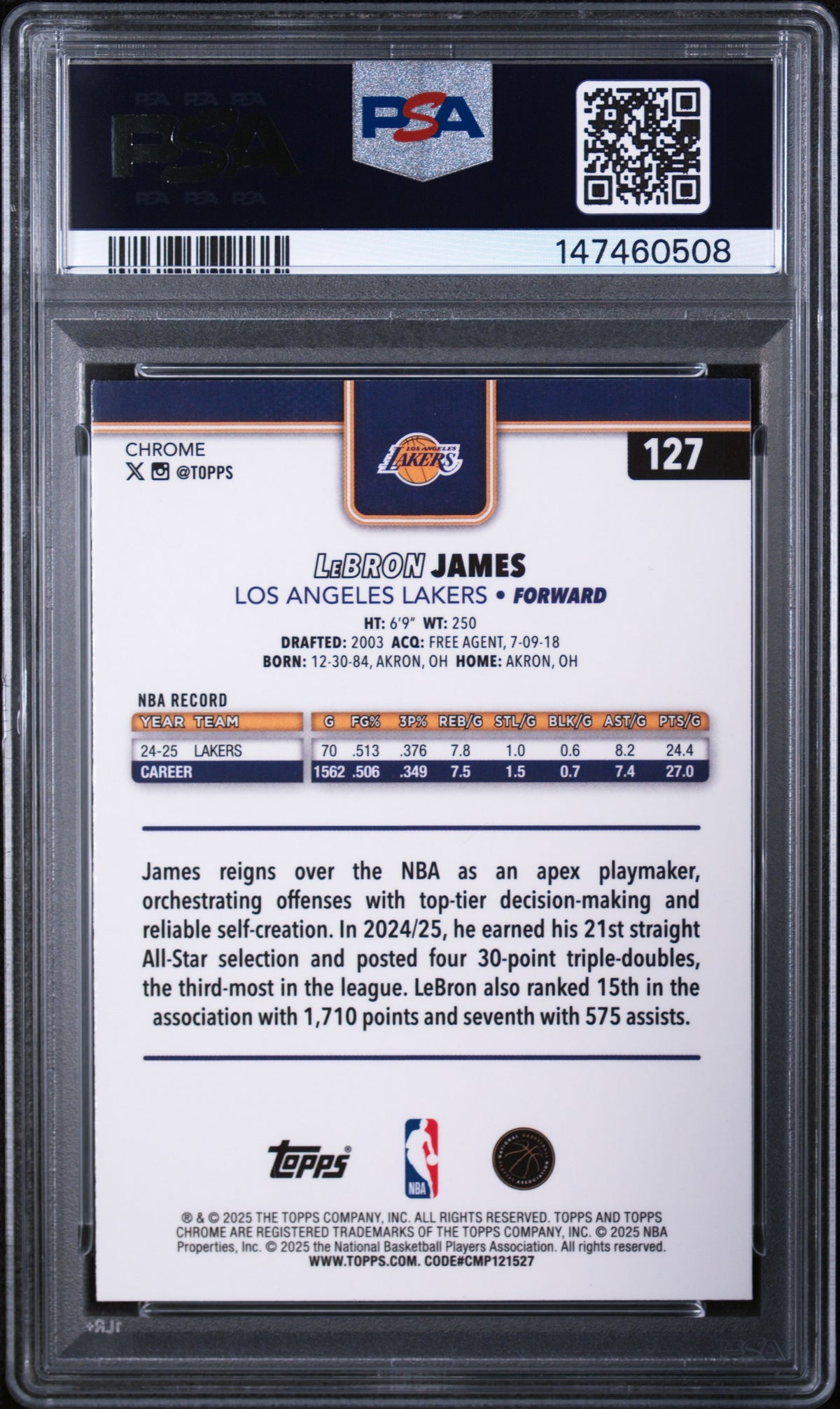 2025 Topps Chrome Lebron James Aqua Refractor PSA 9