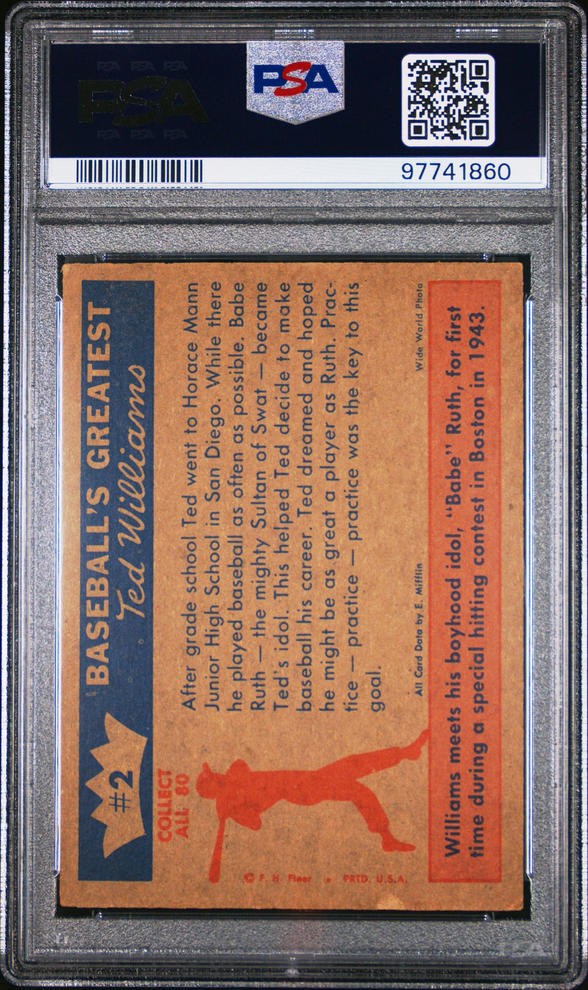 1959 Fleer Ted Williams Ted&#39;S Idol-Babe Ruth PSA 4