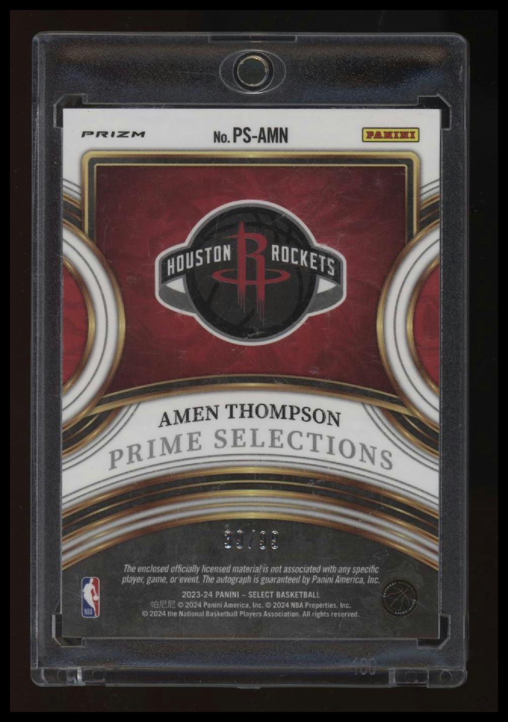 2023-24 Panini Select Amen Thompson Prime Selections Signatures #/99