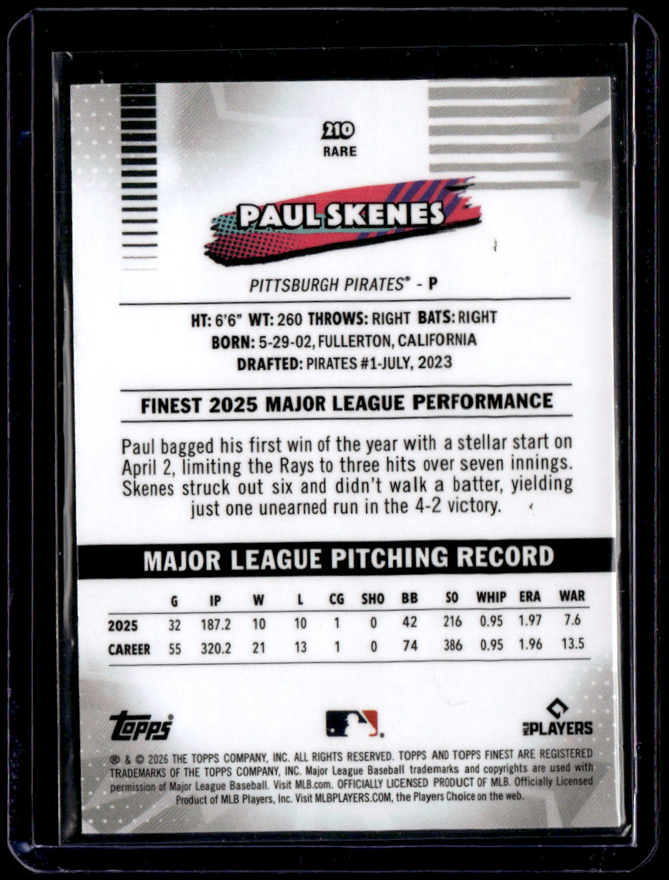 2026 Finest Paul Skenes Pink Mini-Diamond Refractors #/250