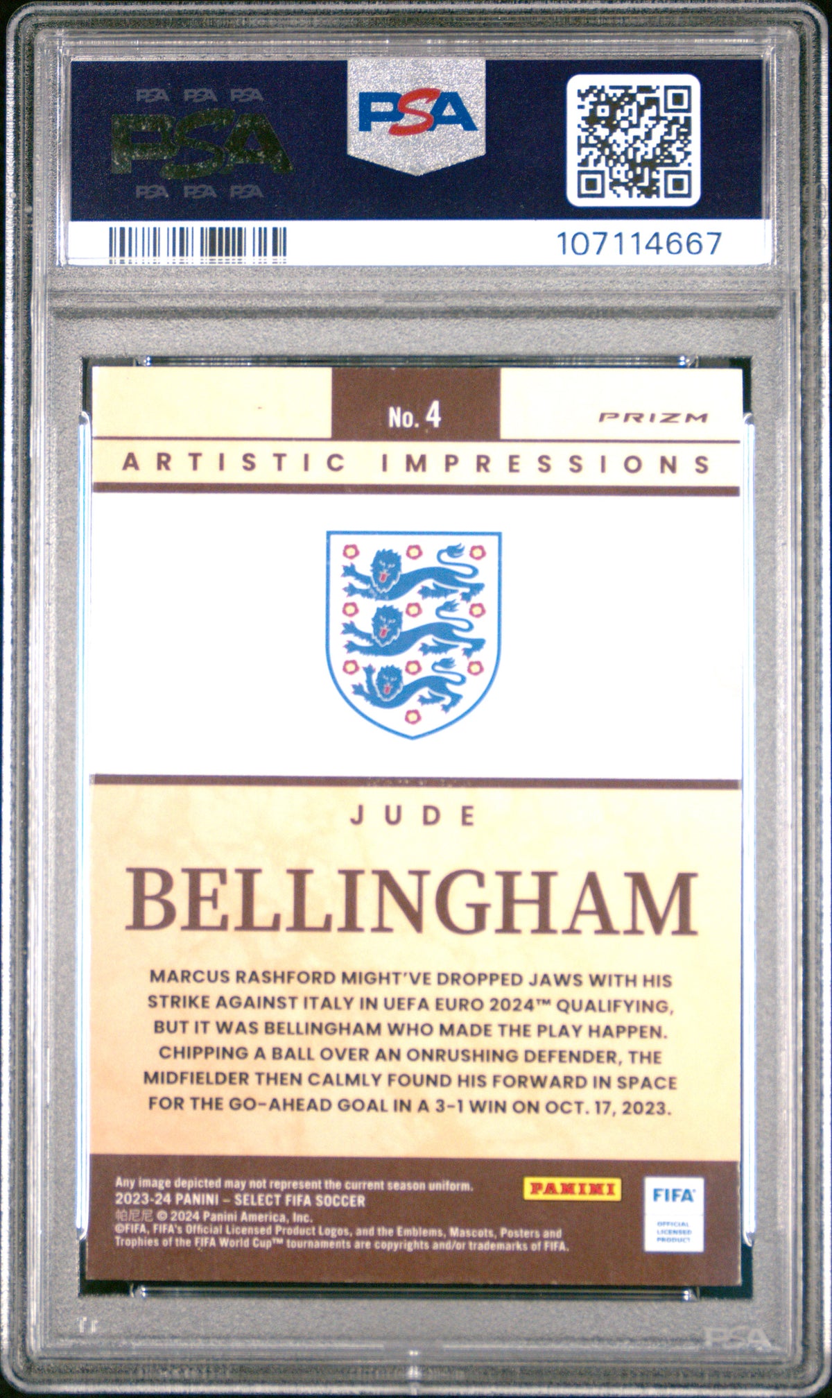 2023-24 Panini Select Fifa Artistic Impressions Jude Bellingham PSA 10