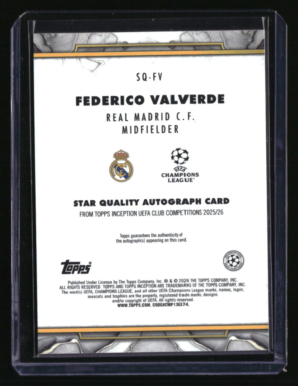 2025-26 Topps Inception UEFA CC Federico Valverde Pink Auto Star Quality #/75