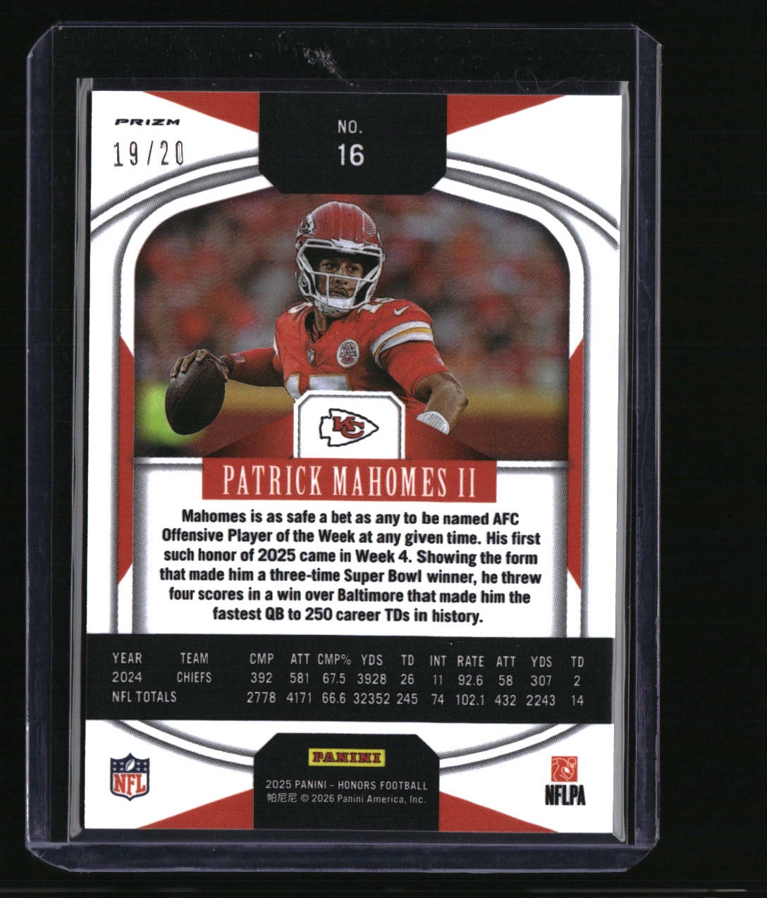 2025 Panini Honors Patrick Mahomes Orange /20