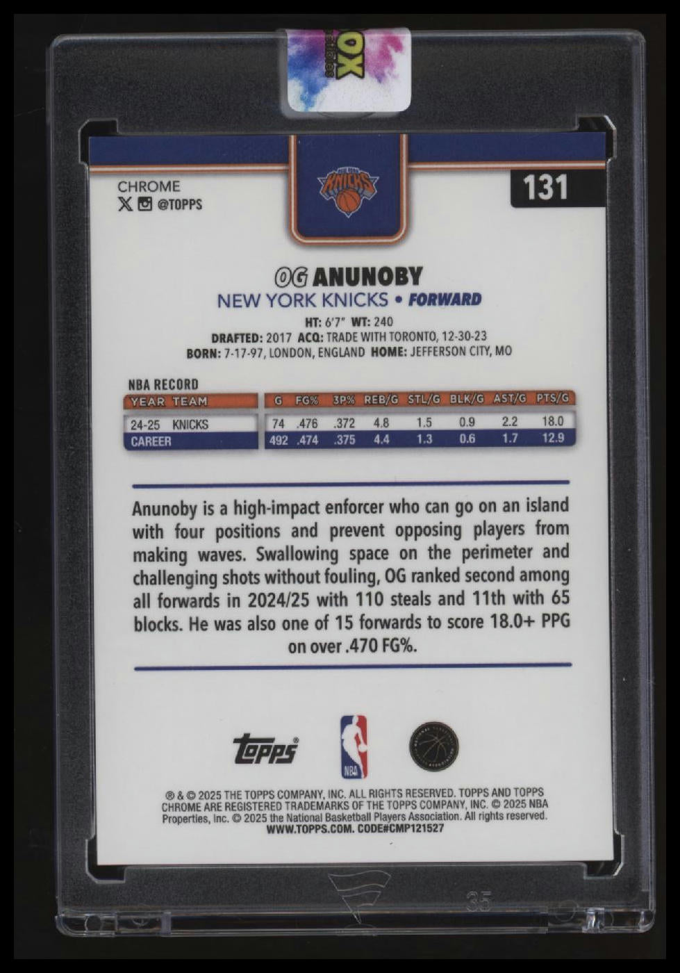 2025-26 Topps Chrome OG Anunoby Gold Refractor #/50