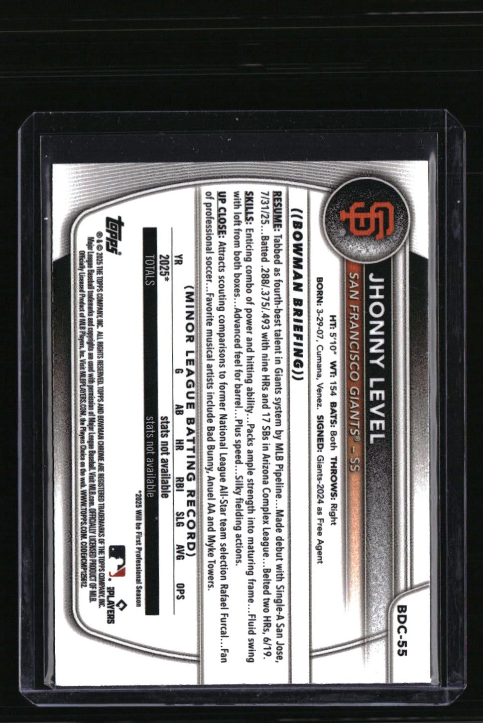 2025 Bowman Draft Jhonny Level Chrome Yellow Reptilian Refractor #/75