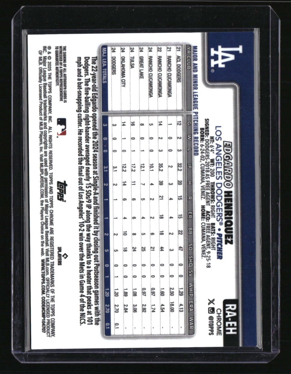 2025 Topps Chrome Edgardo Henriquez Rookie Auto Black & White Mini-Diamond