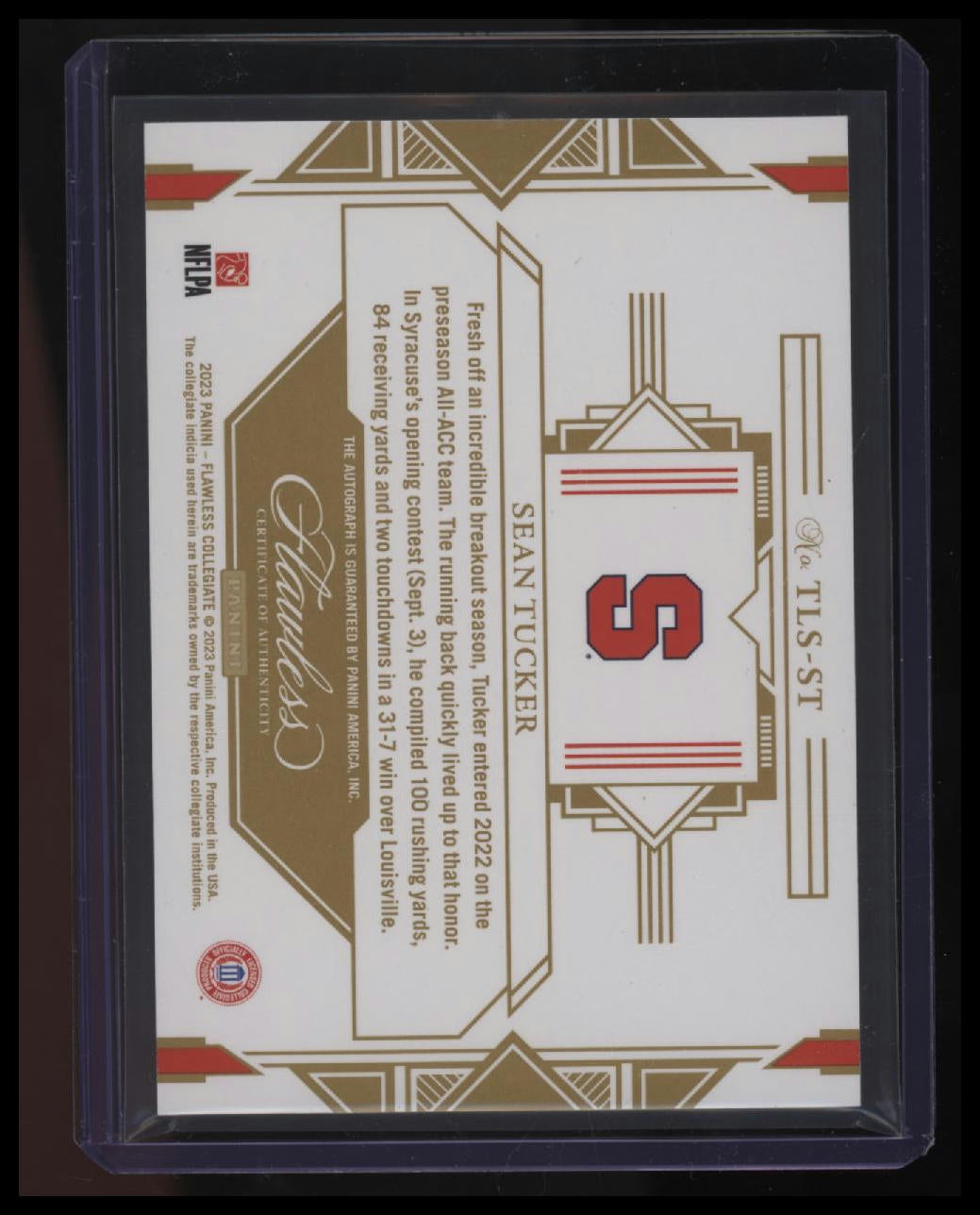 2023 Panini Flawless Collegiate Sean Tucker Team Logo Signatures Ruby #/20