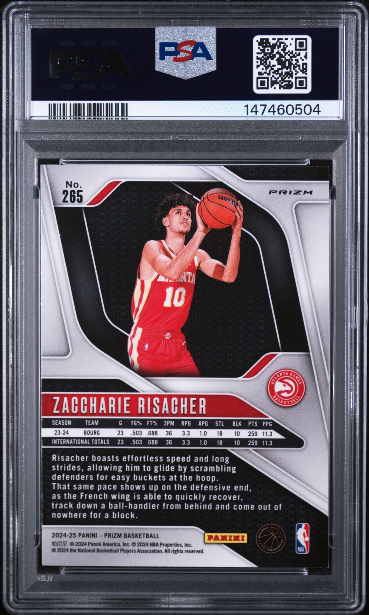 2024 Panini Prizm Zaccharie Risacher Green Ice PSA 10