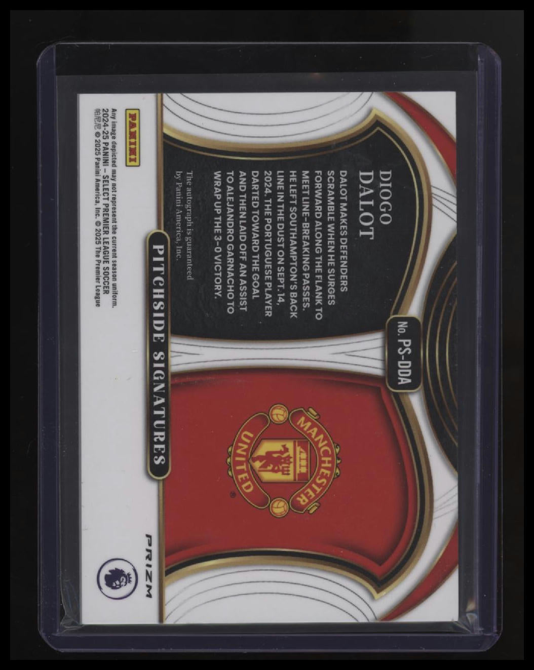 2024-25 Panini Select Prem League Diogo Dalot Pitchside Signatures Blue Pulsar