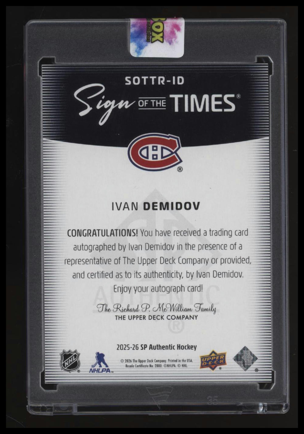 2025-26 SP Authentic Ivan Demidov Sign of the Times Rookies Black #/25