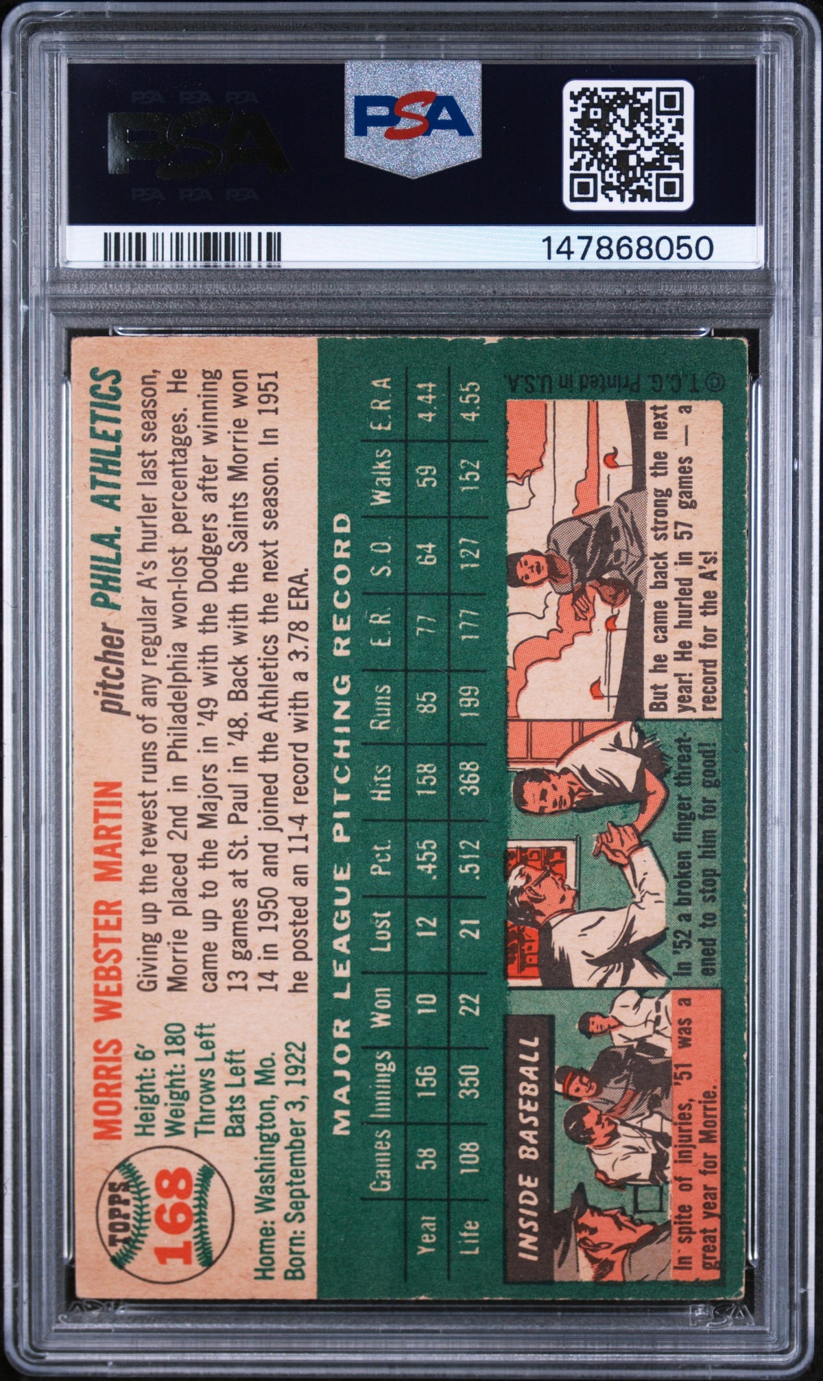 1954 Topps Morrie Martin PSA 3