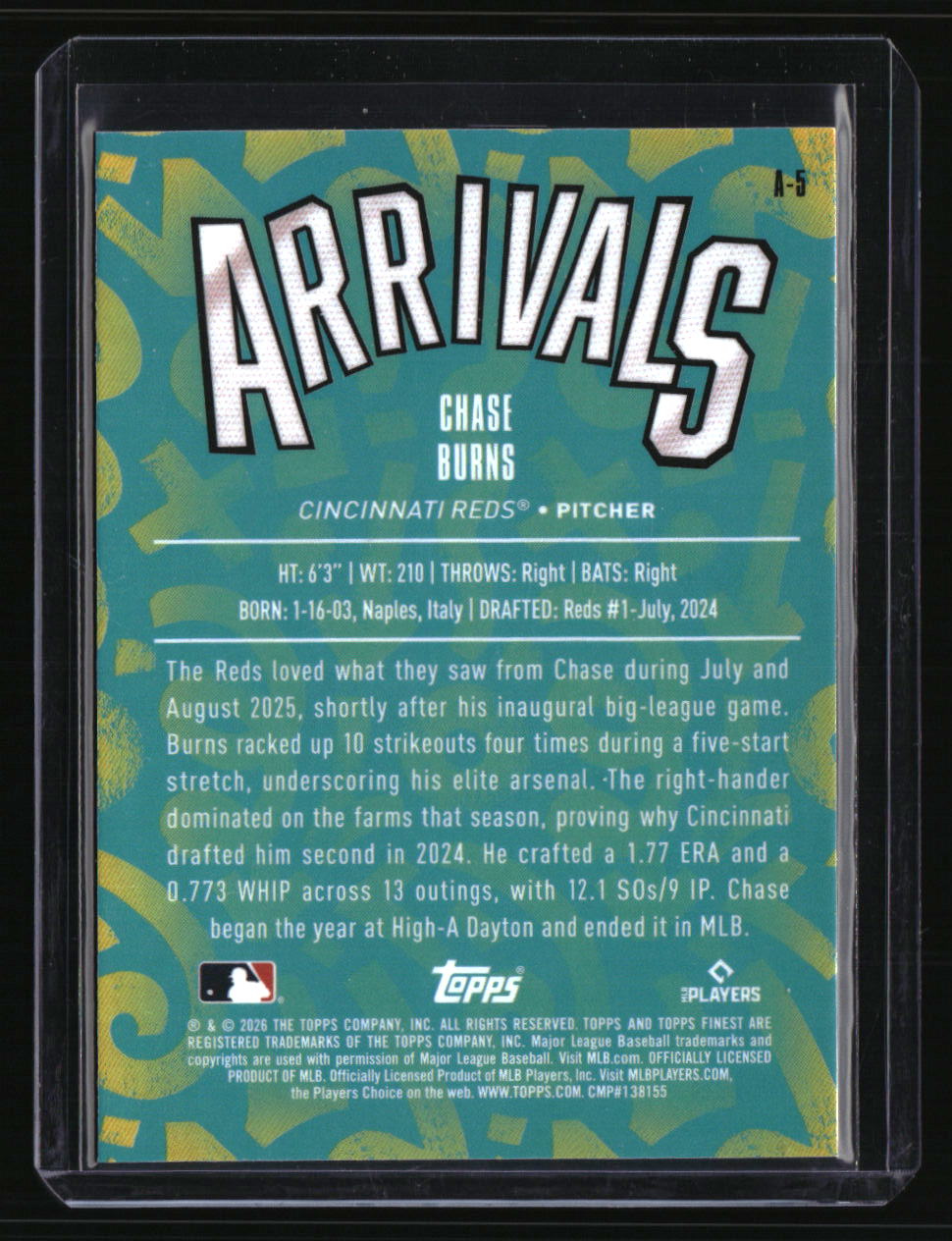 2026 Finest Chase Burns Arrivals Purple Refractors #/75