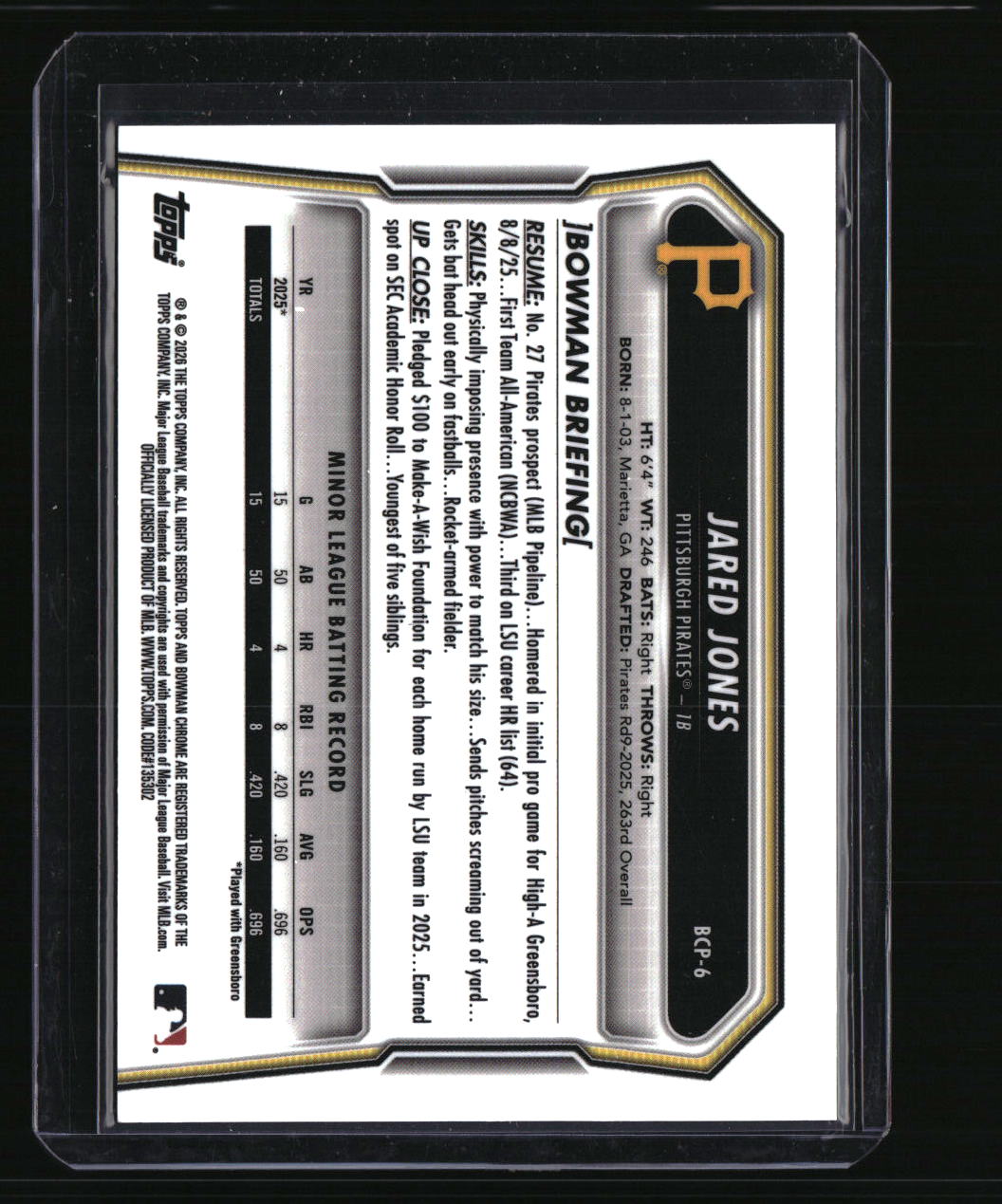 2026 Bowman Jared Jones Chrome Prospects Reptilian Orange Refractor #/25