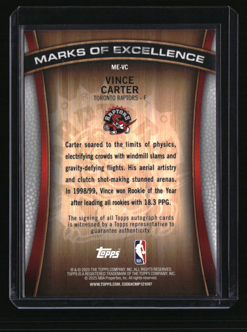 2025-26 Topps Vince Carter Marks of Excellence Orange Rainbow #/25