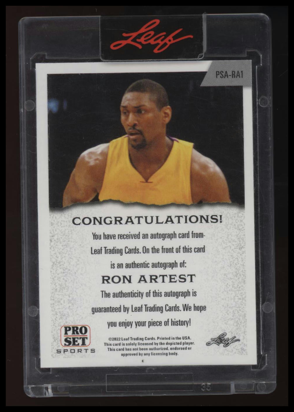 2022 Pro Set Sports Ron Artest Autogrpah