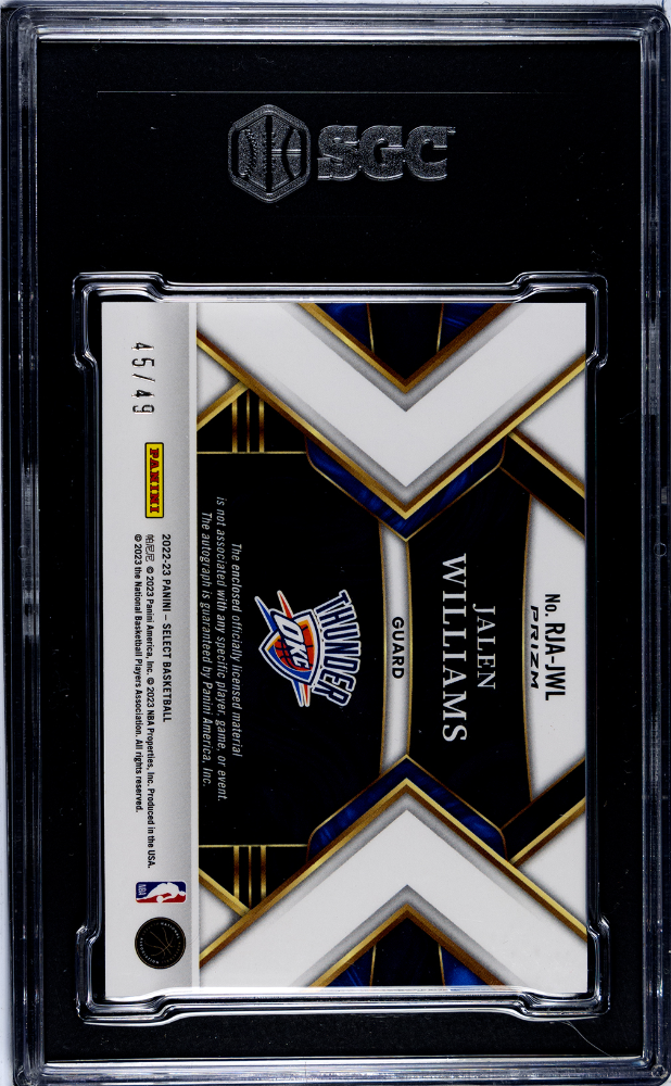 2022-23 Panini Select Jalen Williams Rookie Jersey Auto. Blue Prizm /49 SGC 9