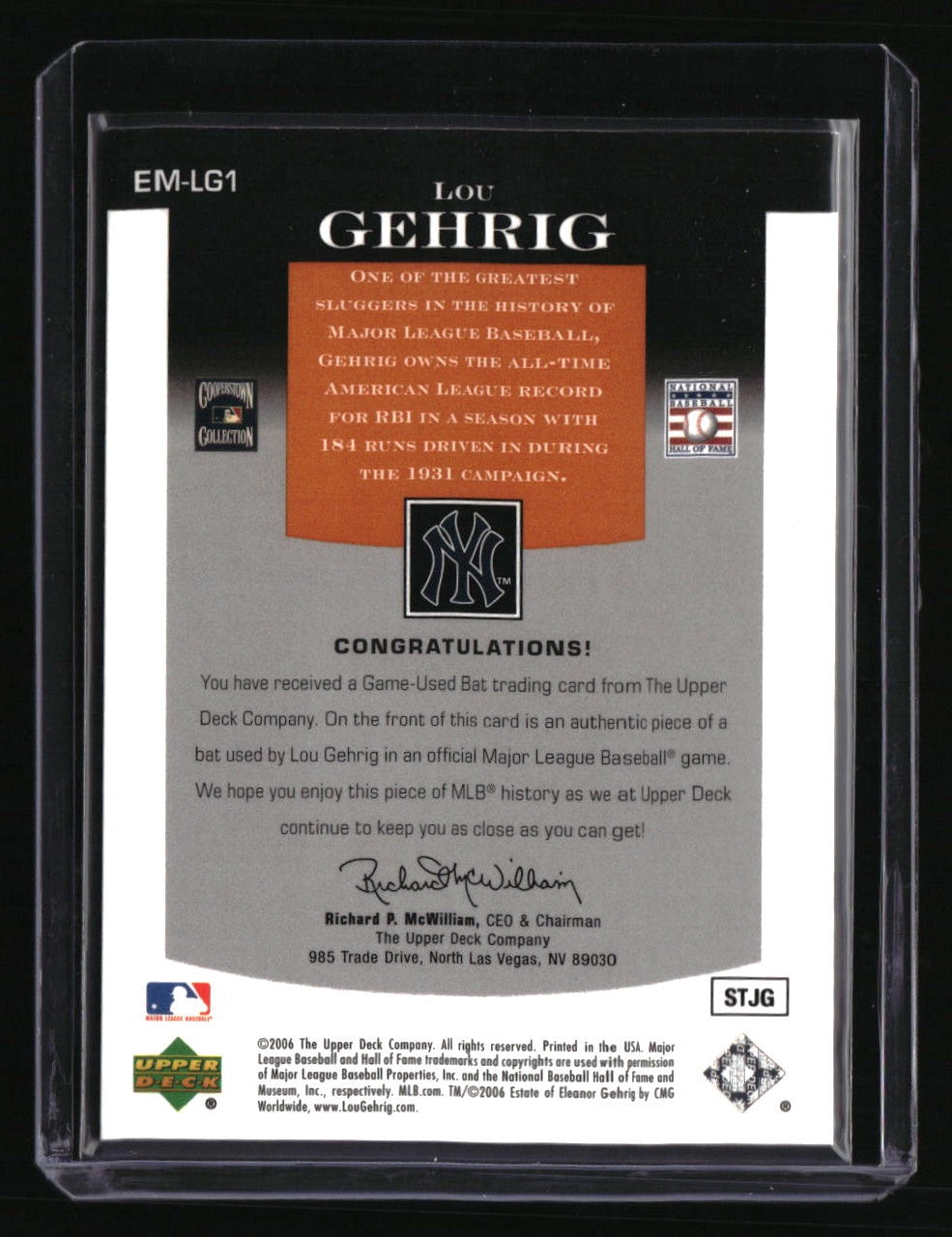 2006 Upper Deck Epic Lou Gehrig Materials Dark Orange #/15