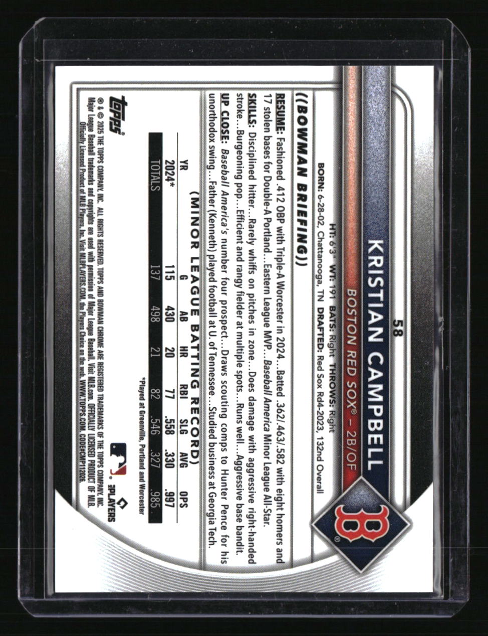 2025 Bowman Chrome Sapphire Edition Kristian Campbell Gold Sapphire #/50