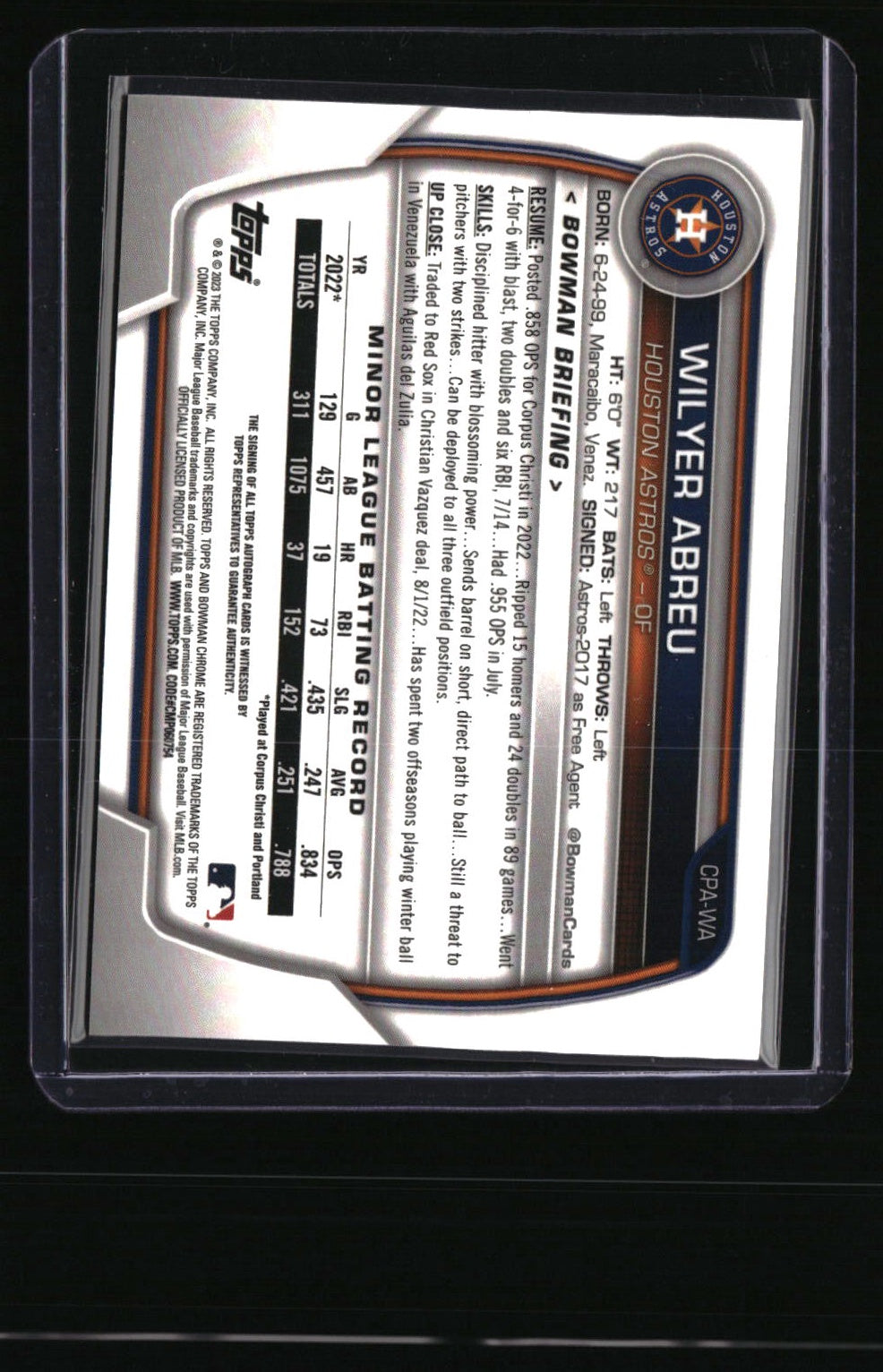 2023 Bowman Wilyer Abreu Chrome Prospects Autographs