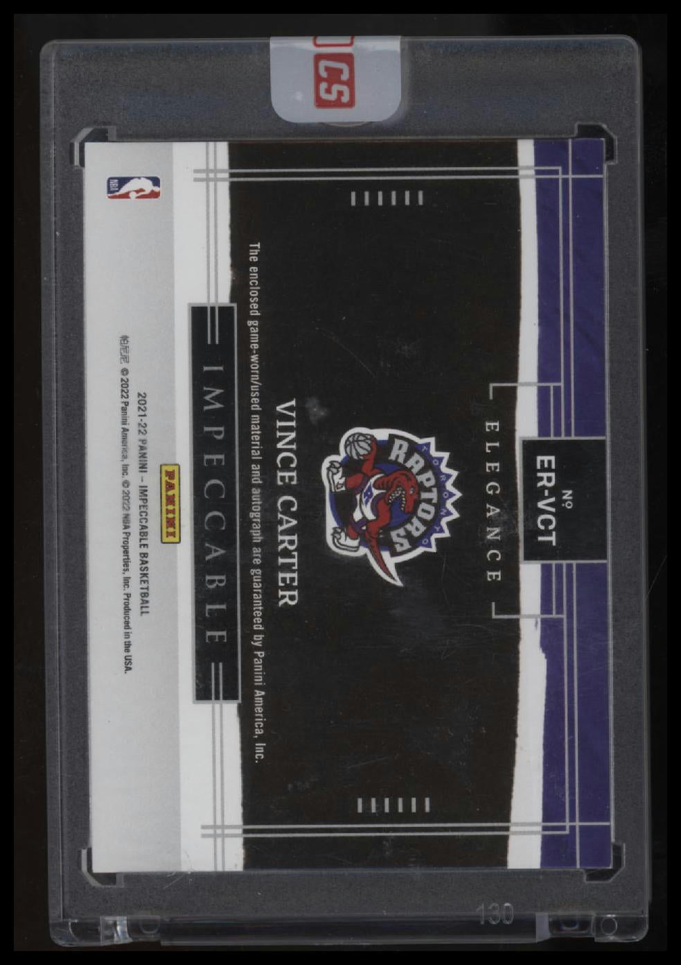 2021-22 Panini Impeccable Vince Carter Elegance Retired Jersey Autographs #/49