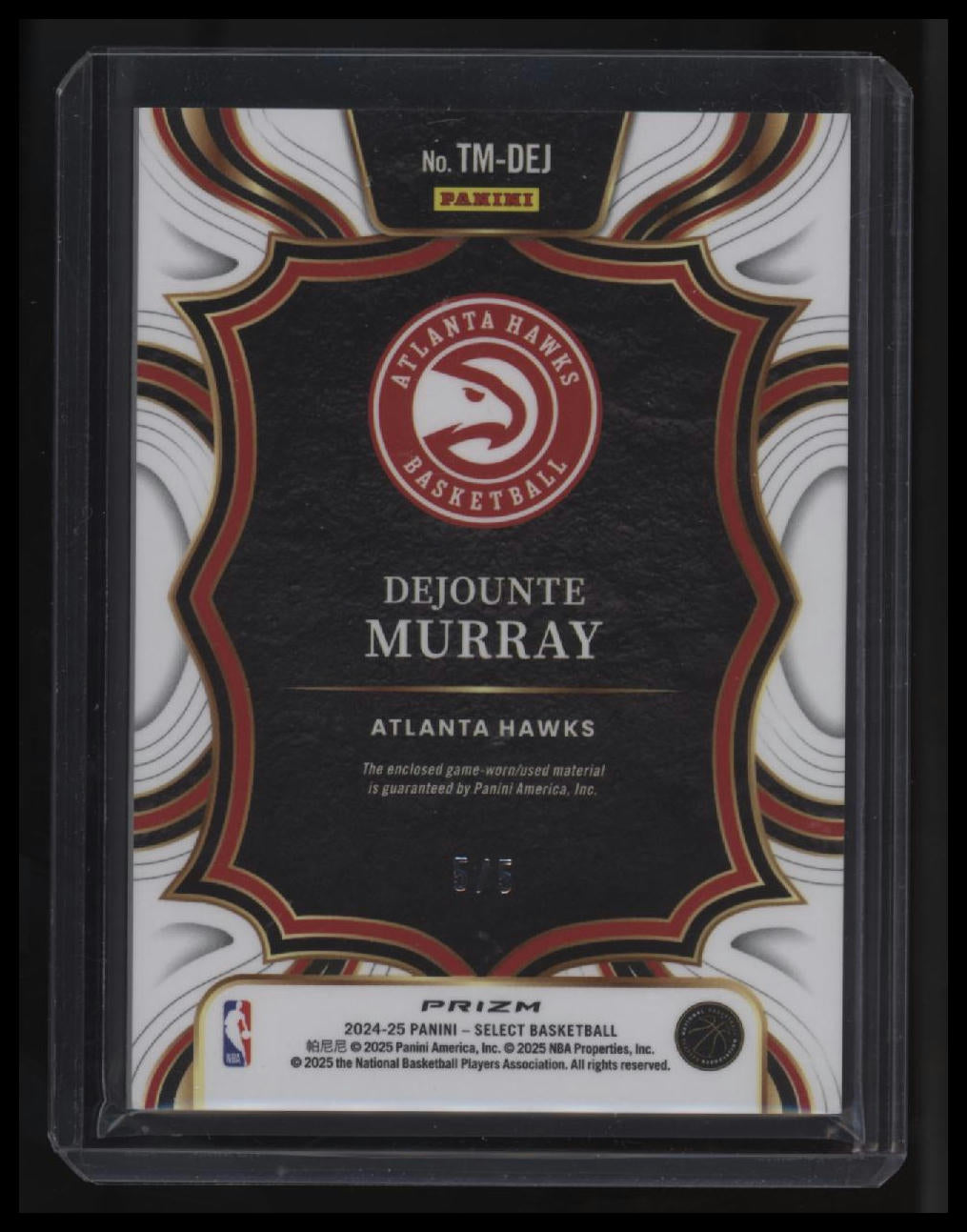 2024-25 Panini Select Dejounte Murray Throwback Memorabilia Green Prizms #/5