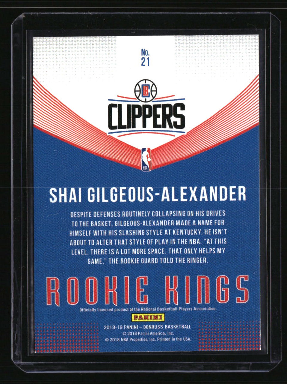 2018-19 Donruss Shai Gilgeous-Alexander Rookie Kings