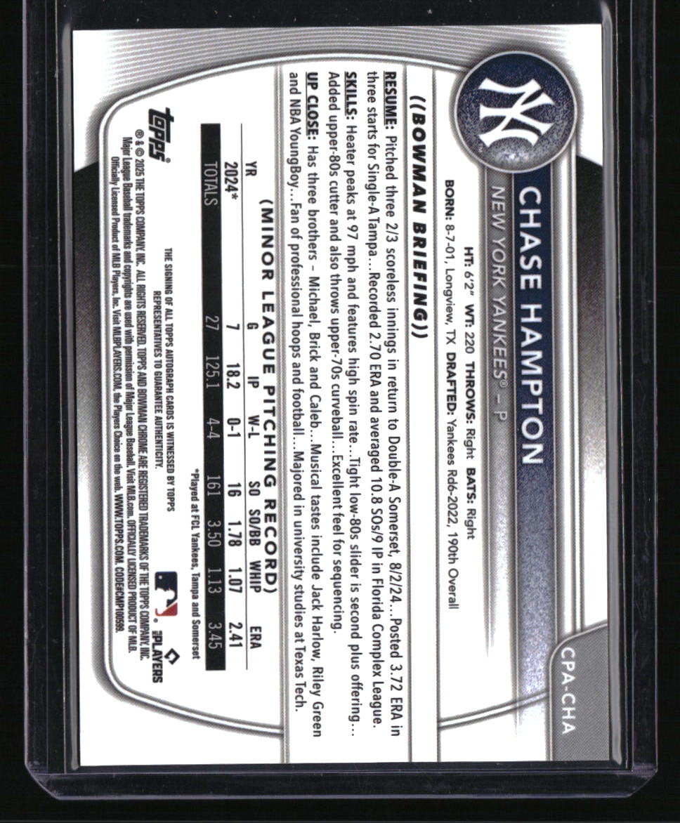 2025 Bowman Chrome Chase Hampton Prospect Autographs Purple #/250