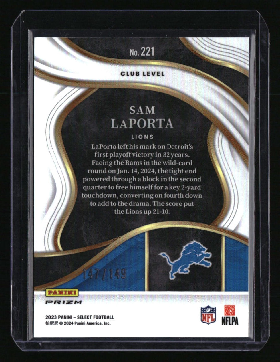 2023 Panini Select Sam LaPorta Tri-Color Prizms #/149