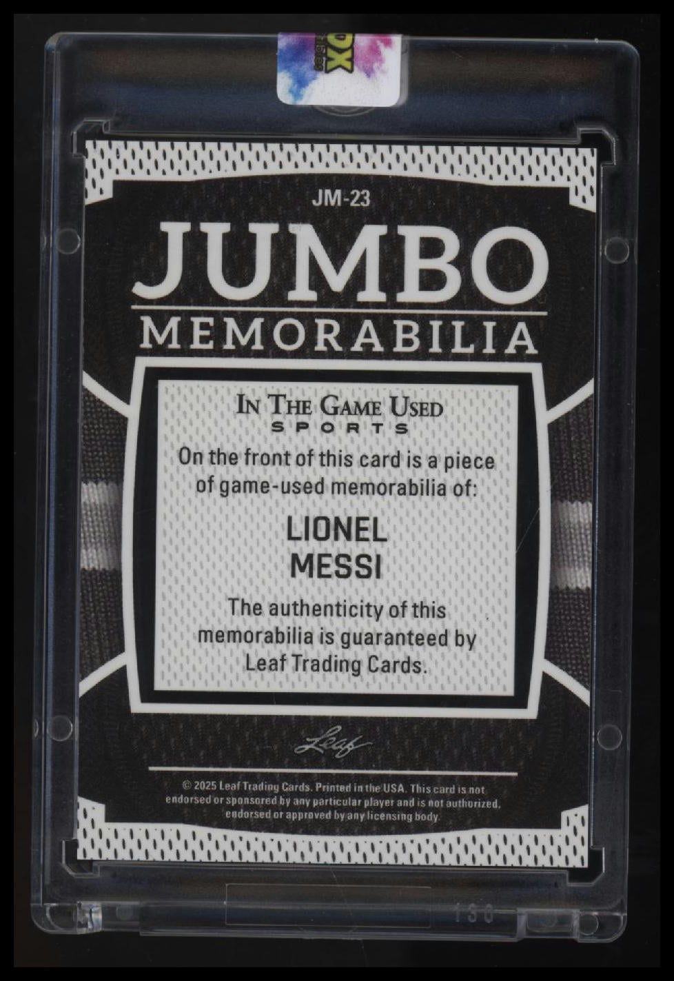 2025 Leaf In The Game Used - Jumbo Memorabilia Purple Holo Lionel Messi #/5