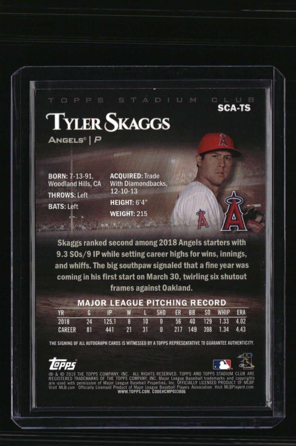 2019 Stadium Club Tyler Skaggs Autographs