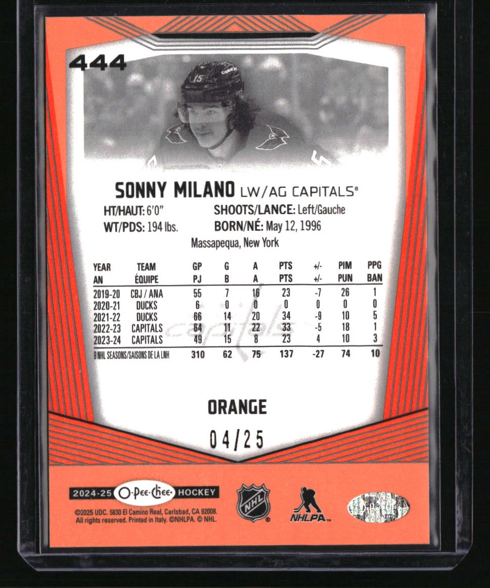 2024-25 O-Pee-Chee Sonny Milano Orange Border #/25