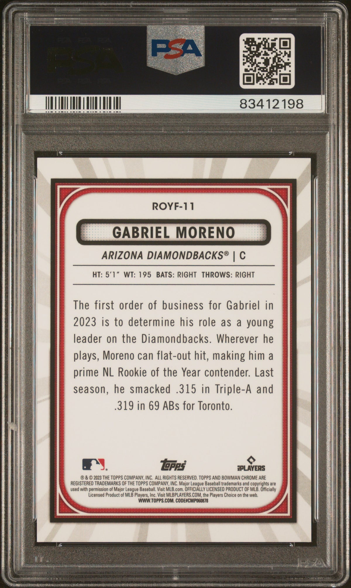 2023 Bowman Mega Box Gabriel Moreno Chrome-Roy Favorites-Blue PSA 10