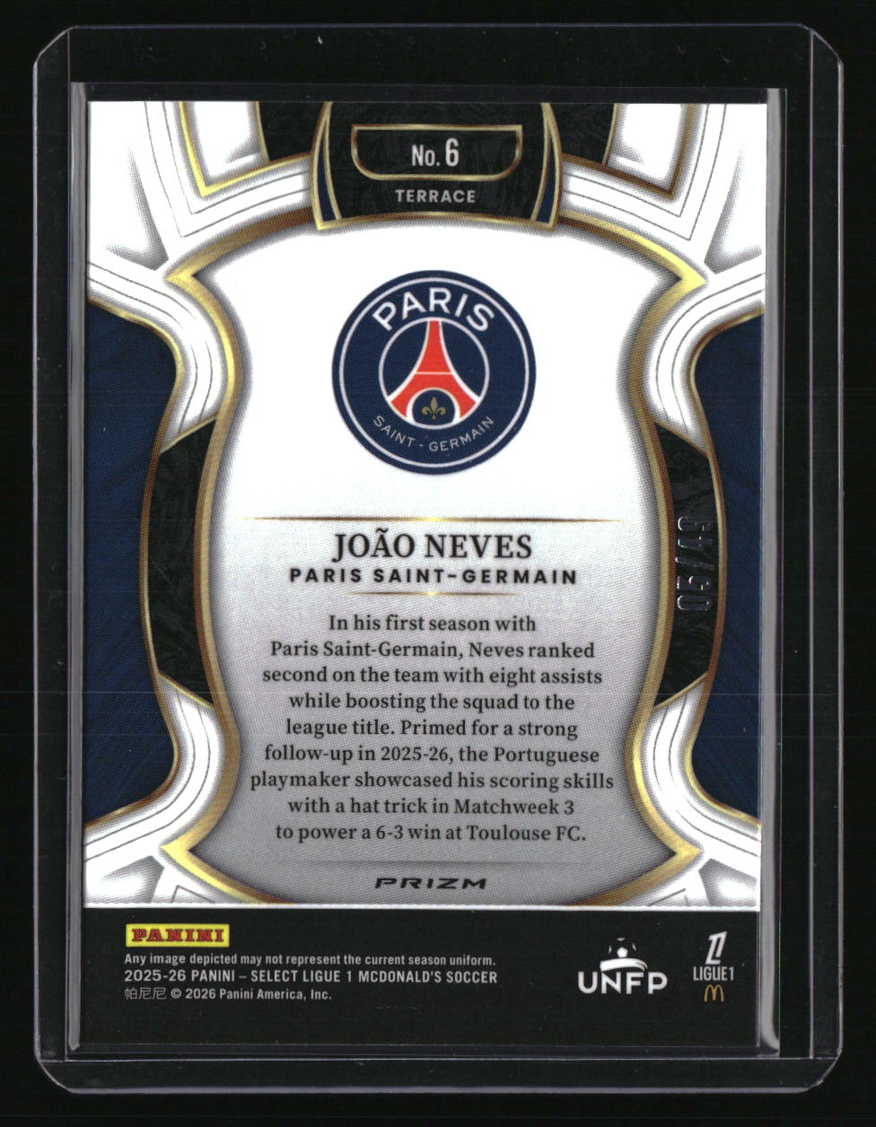 2025-26 Panini Select Ligue 1 João Neves Purple Dragon Scale #/49