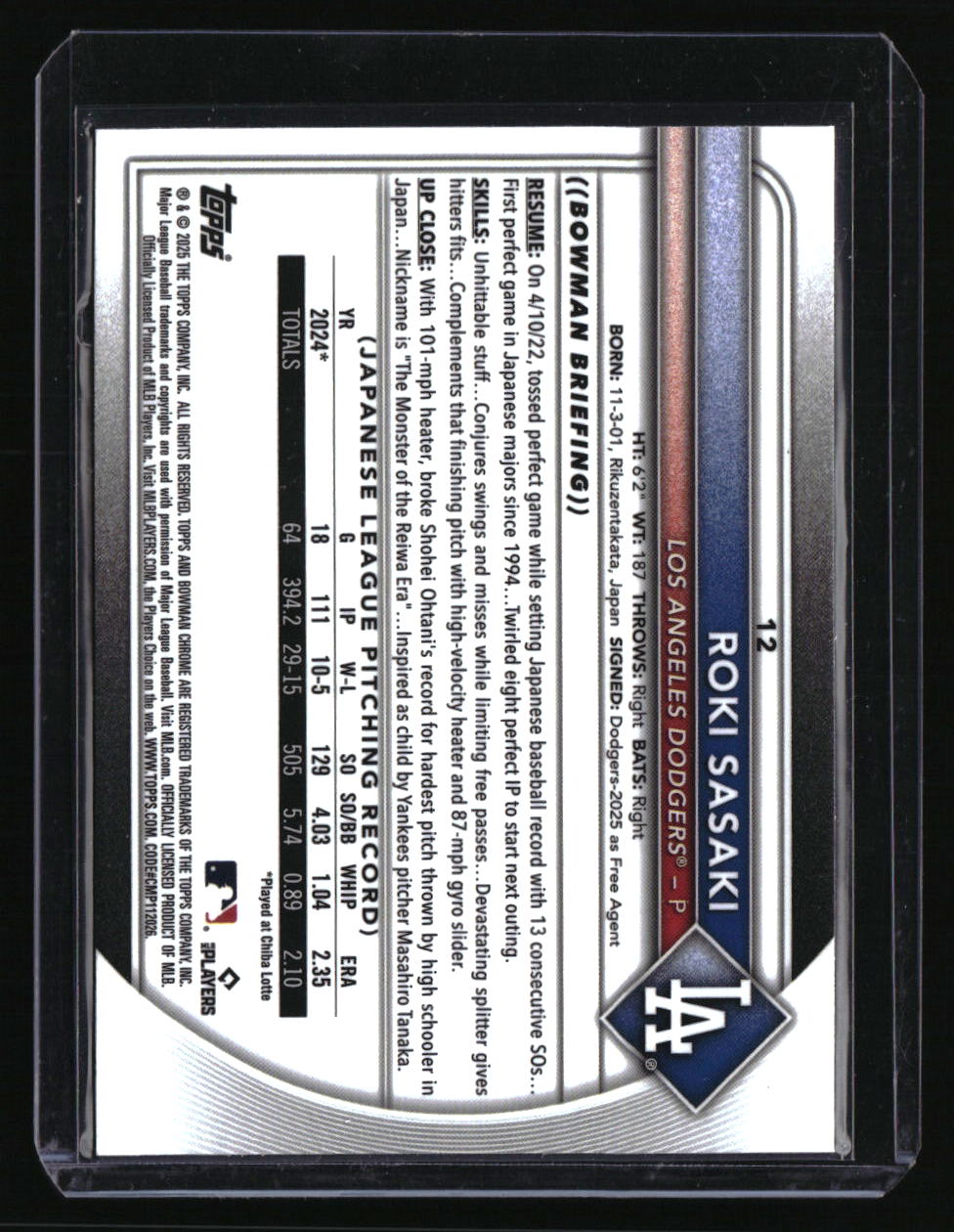 2025 Bowman Chrome Sapphire Edition Roki Sasaki