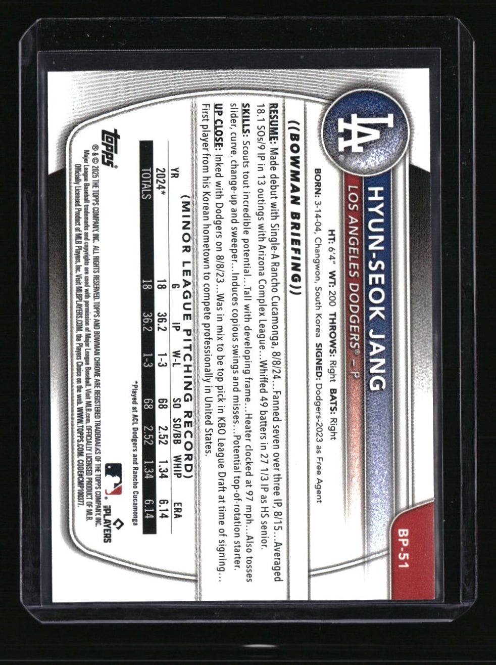 2025 Bowman Hyun-Seok Jang Prospects Yellow #/75