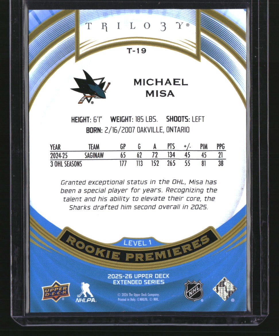 2025-26 Upper Deck Michael Misa Trilogy Rookie Premieres Level 1 #/999