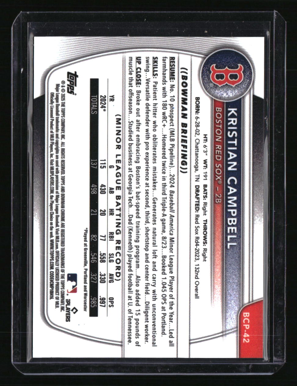 2025 Bowman Sapphire Edition Kristian Campbell Gold #/50