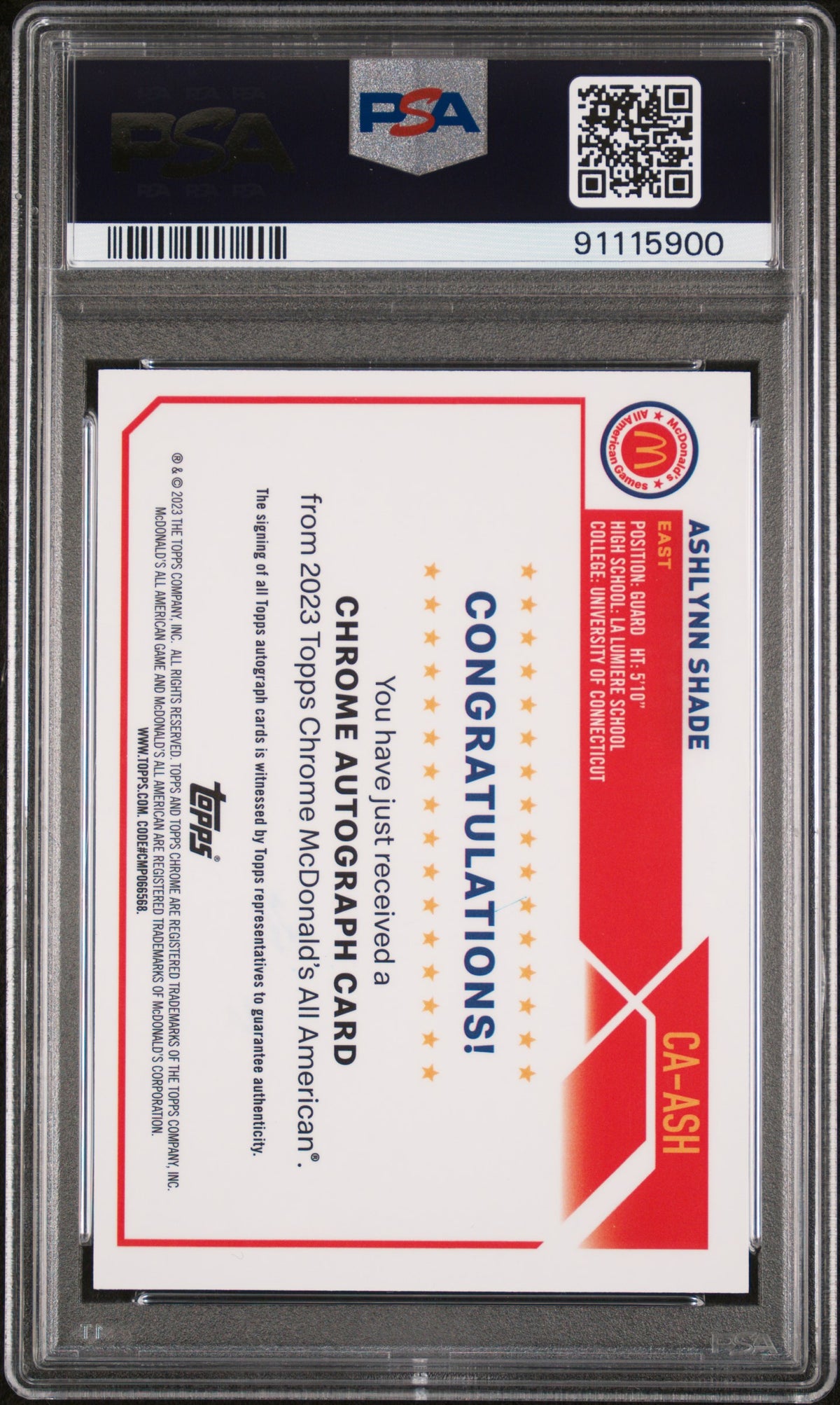 2023 Topps Chrome Mcdonald'S All-American Autographs Ashlynn Shade PSA 8