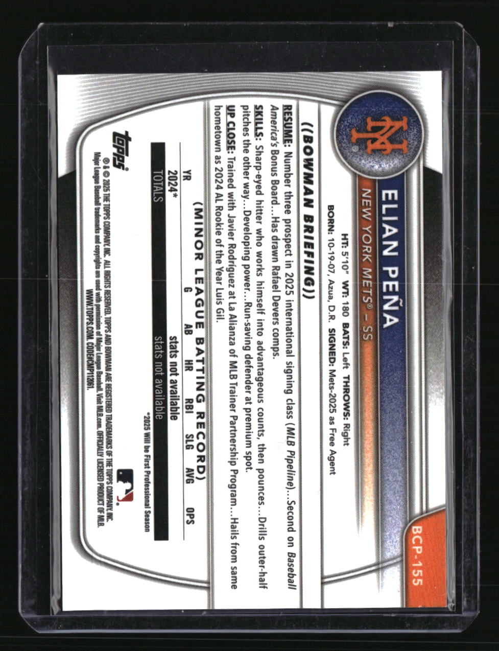 2025 Bowman Chrome Elian Peña Prospects Reptilian Blue #/150