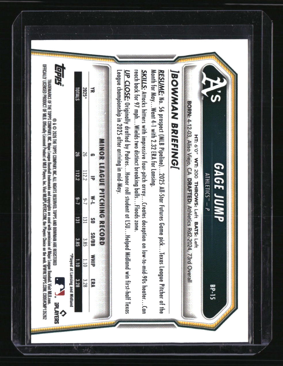 2026 Bowman Gage Jump Prospects Gold Pattern #/50