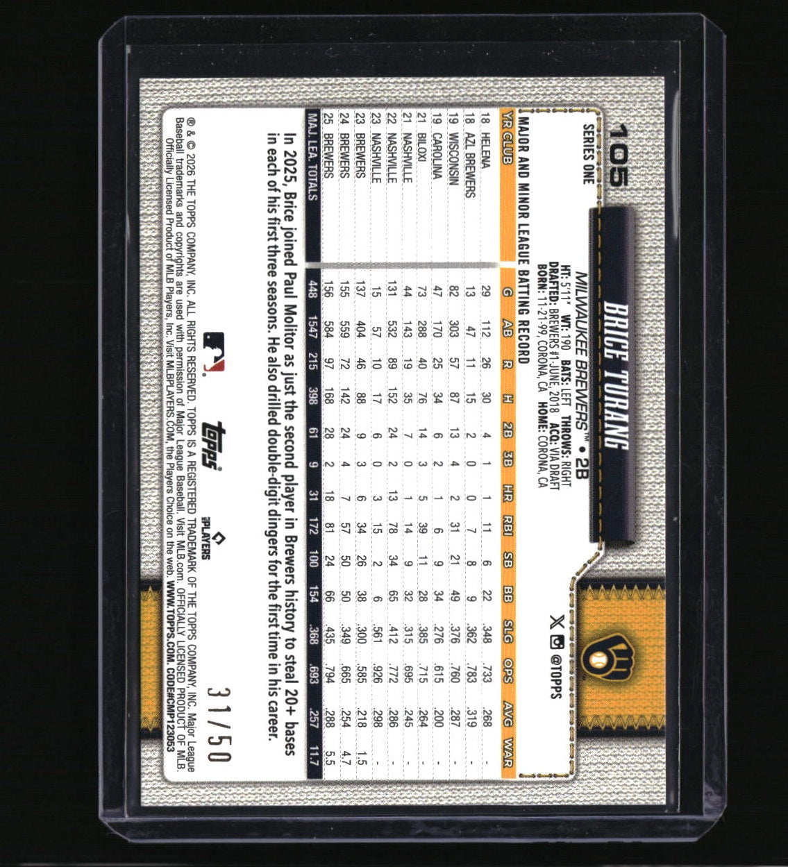 2026 Topps Brice Turang Gold Sandglitter #/50