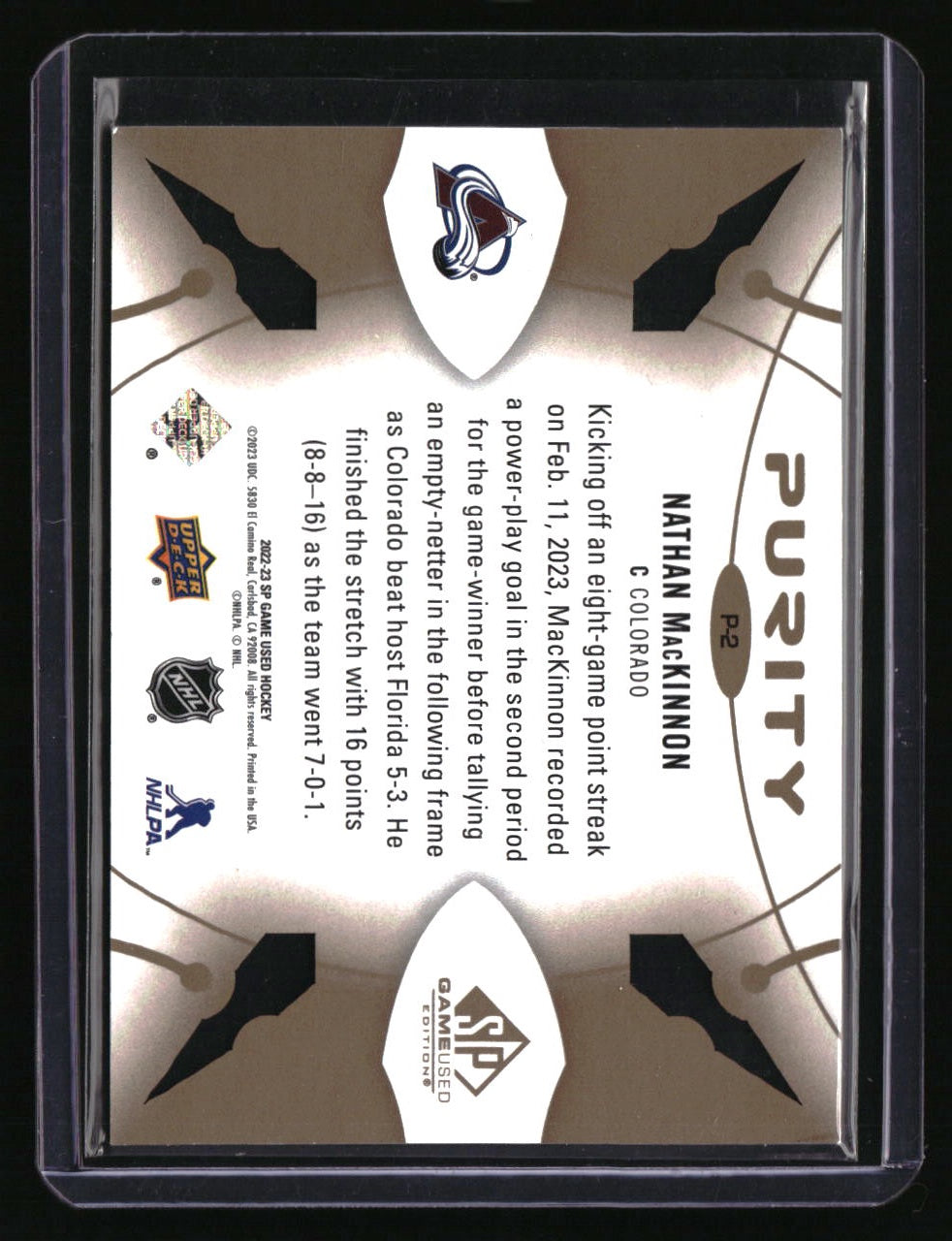 2022-23 SP Game Used Nathan MacKinnon Purity Gold #/35