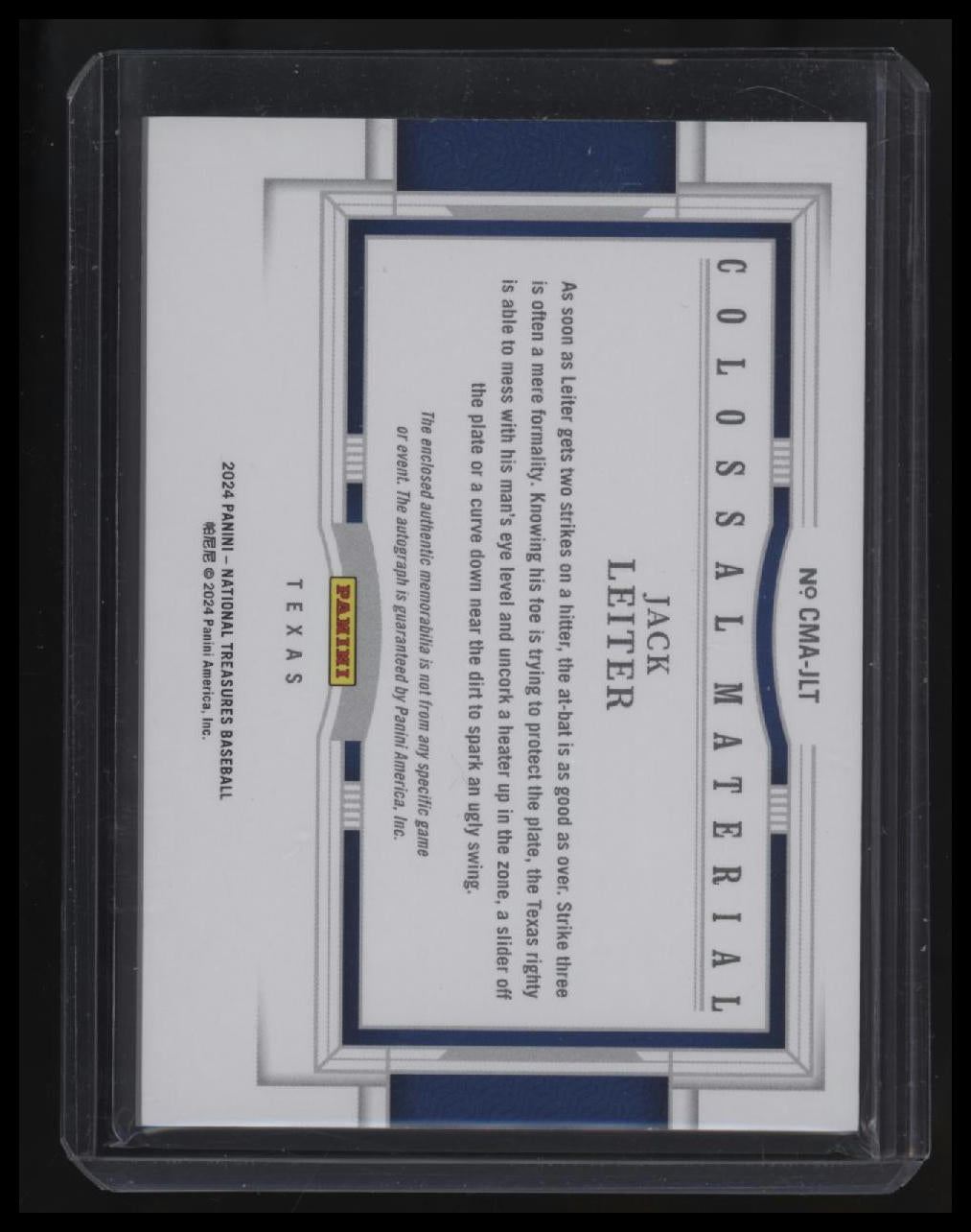 2024 Panini National Treasures Jack Leiter Colossal Material Autographs #/49