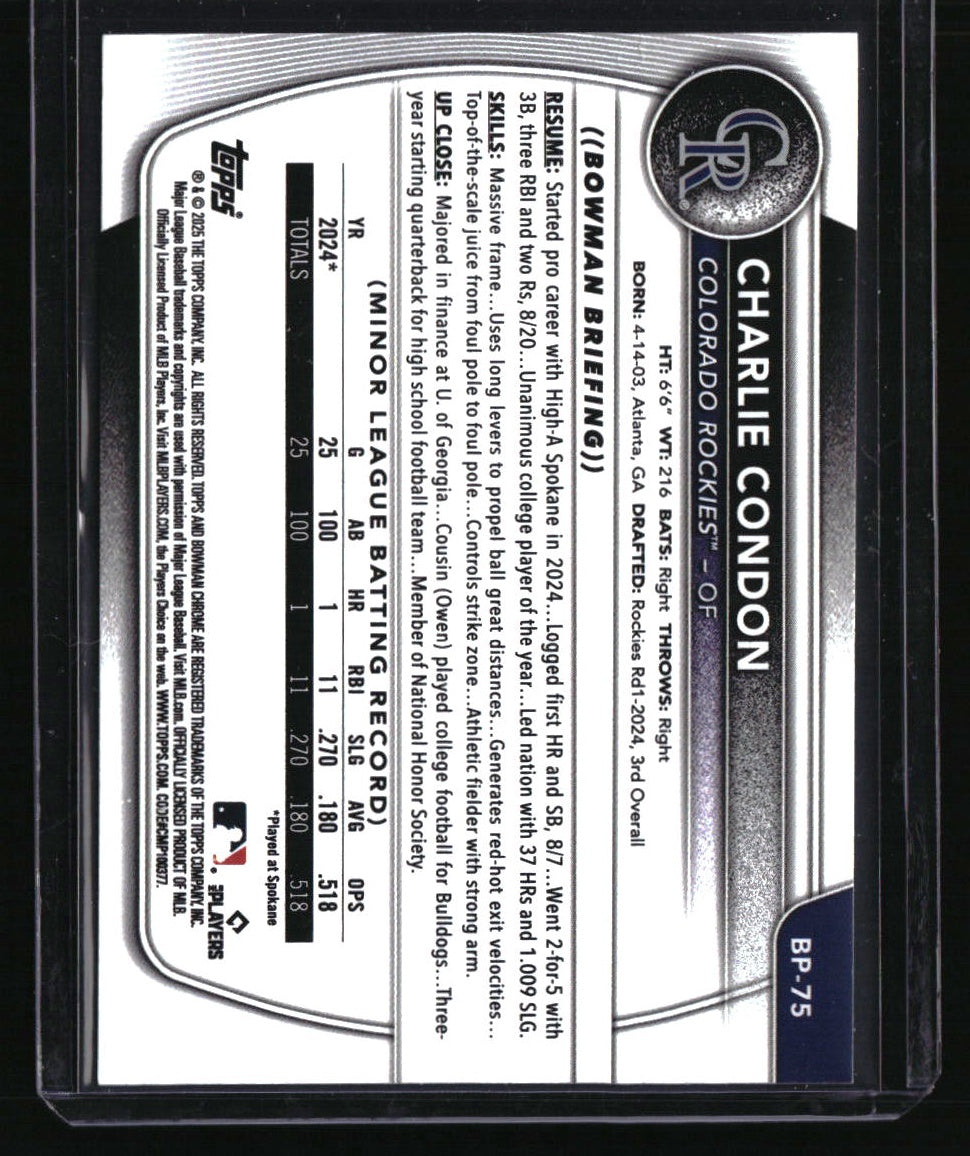 2025 Bowman Charlie Condon Prospects Bowman Retro Logo Foil Pattern