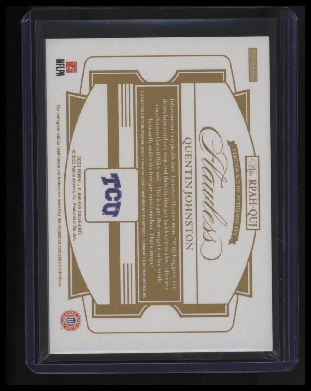 2023 Panini Flawless Collegiate Quentin Johnston Rookie Patch Auto Gold #/10