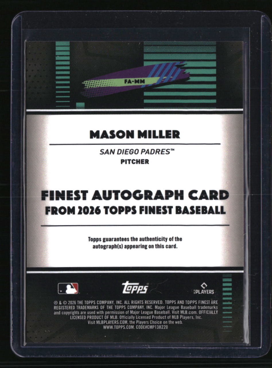2026 Finest Mason Miller Finest Autographs Blue Refractors #/150