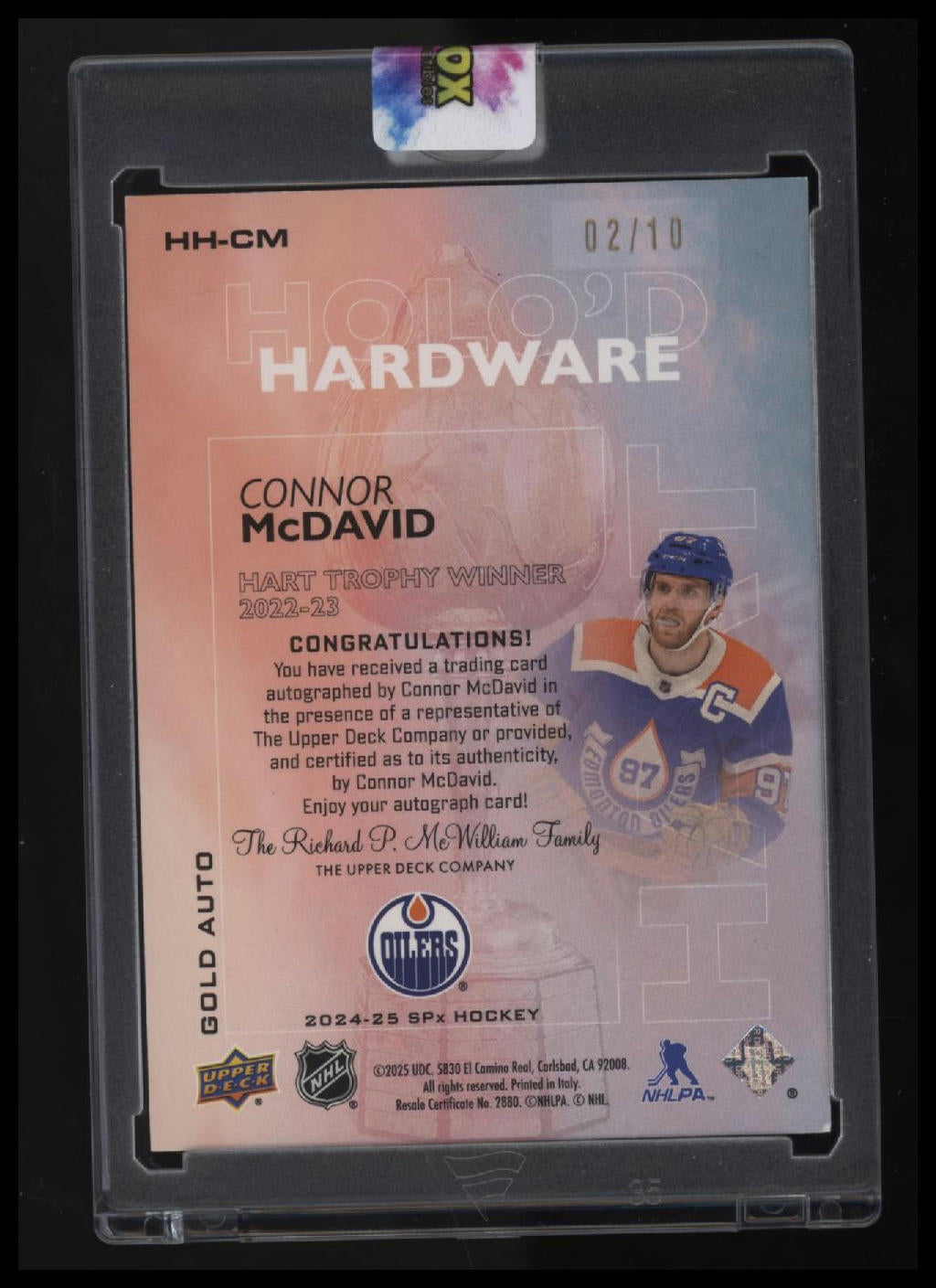 2025-26 SPx Connor McDavid 2024-25 Update - Holo'd Hardware Autos #/10
