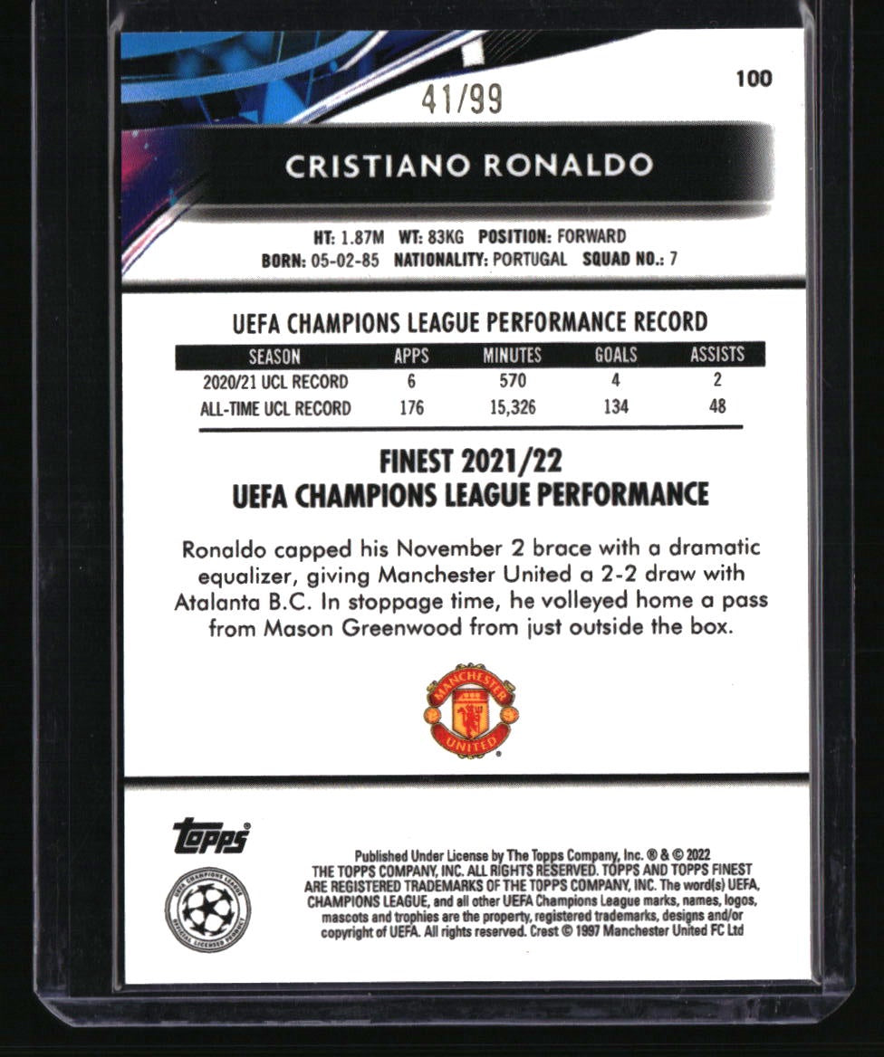 2021-22 Finest UEFA Champions League Cristiano Ronaldo Blue/Aqua Vaporwave #/99