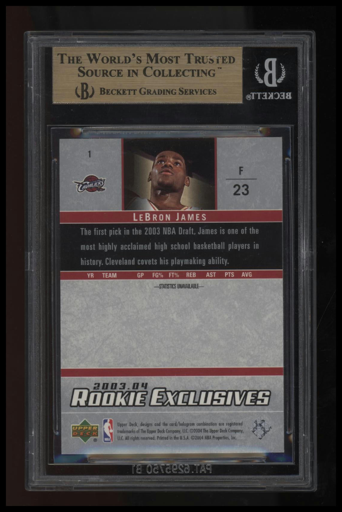 2003-04 Upper Deck Rookie Exclusives LeBron James BGS 9.5